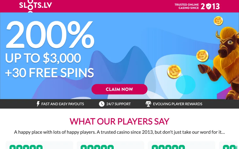 Slots.lv casino site, North Carolina offer